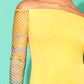 Yellow Long Sleeve Off Shoulder Fishnet Mesh Sleeve Bodycon Pencil Dress