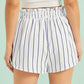 Black and White Mid Waist Buttoned Front Frill Trim Striped Shorts