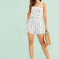 Black and White Mid Waist Buttoned Front Frill Trim Striped Shorts