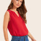 Bright Red Cotton Notched Guipure Lace Insert Shoulder Tank Top