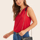Bright Red Cotton Notched Guipure Lace Insert Shoulder Tank Top