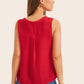 Bright Red Cotton Notched Guipure Lace Insert Shoulder Tank Top