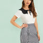 White Short Sleeve Contrast Collar Tie Neck Blouse Top