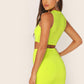 Neon Green Sleeveless Crop Tank Top And Wrap Mini Skirt Set