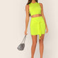 Neon Green Sleeveless Crop Tank Top And Wrap Mini Skirt Set