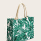 Green Leaf Print Canvas Large Tote Bag