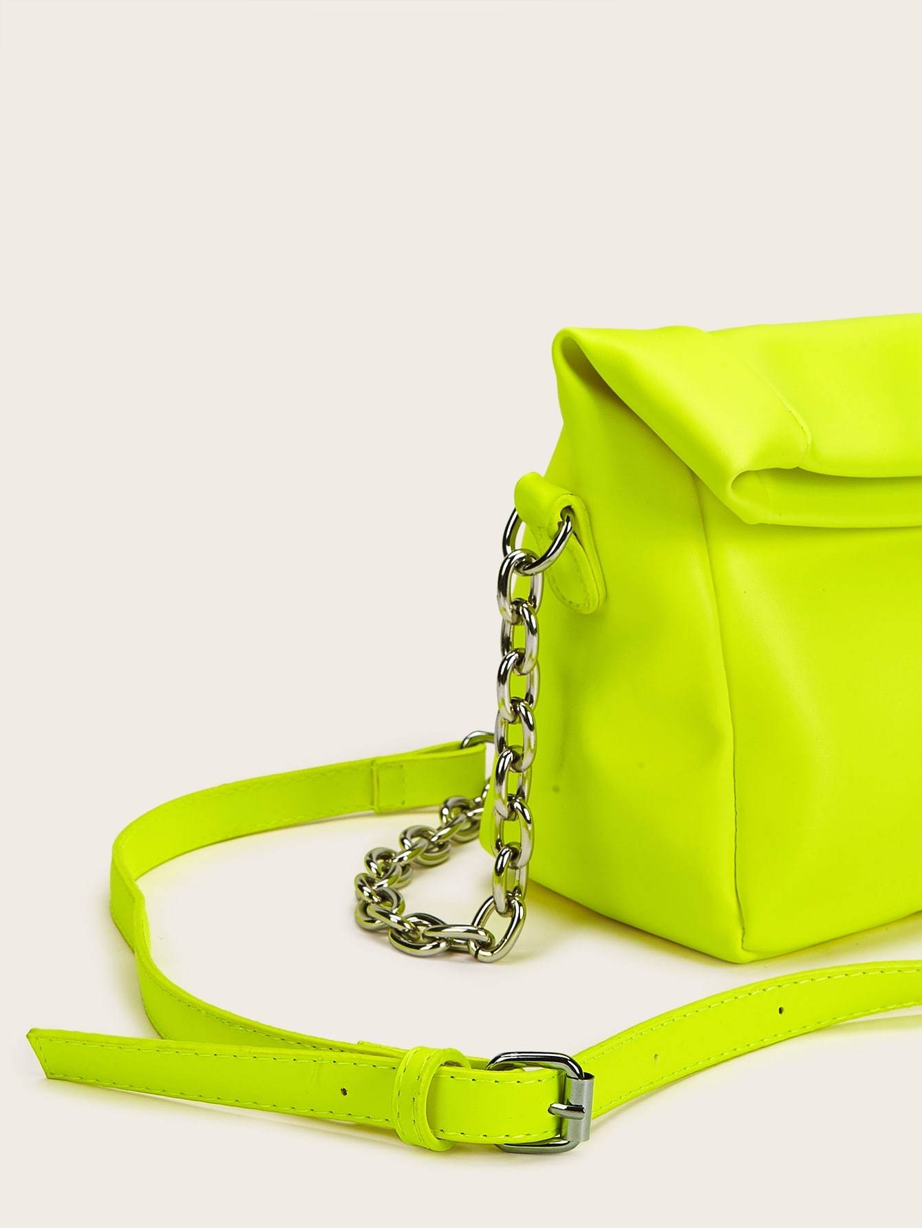Neon Lime Fold Over Chain Bag