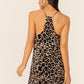 Sleeveless V-Neck Racerback Leopard Cami Slip Dress