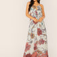 Cut Out Keyhole Halter Neck Sleeveless Floral Maxi Dress