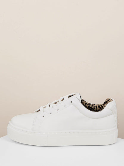 Almond Toe Lace Front Houndstooth Flatform Trainer Sneakers