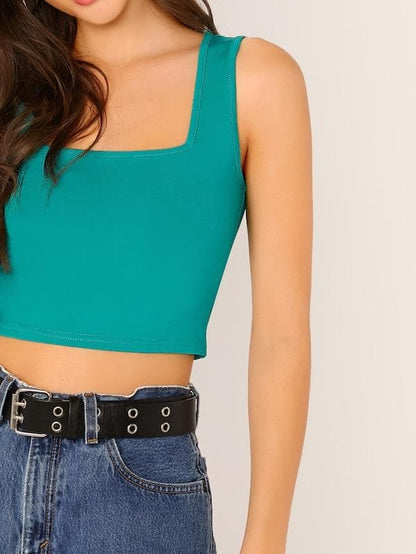 Slim Fit Square Neck Solid Tank Top