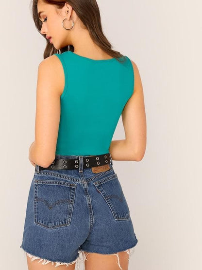 Slim Fit Square Neck Solid Tank Top