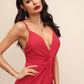 Bright Red Spaghetti Strap Sleeveless Solid Asymmetrical Hem Twist Backless Slip Dress