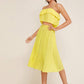 Pastel Yellow Spaghetti Strap Sleeveless Pleated Tired Layer Pleated Cami Top With Skirt