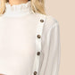 White Half Sleeve Stand Collar Frill Neck Button Front Top