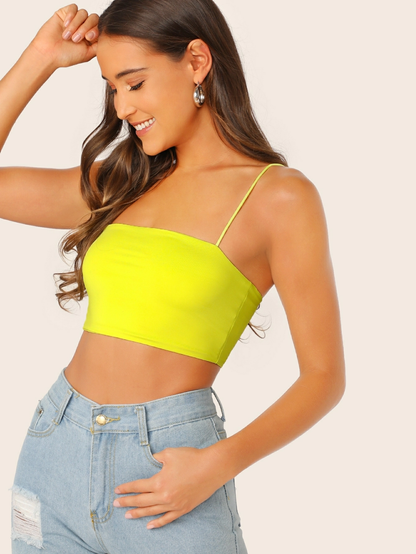 Spaghetti Strap Slim Fit Solid Crop Cami Top