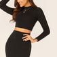 Black Stand Collar Mock-neck Fitted Top and Bodycon Skirt Set