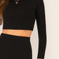 Black Stand Collar Mock-neck Fitted Top and Bodycon Skirt Set