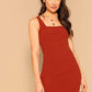 Square Neck Sleeveless Solid Rib-knit Tank Bodycon Dress
