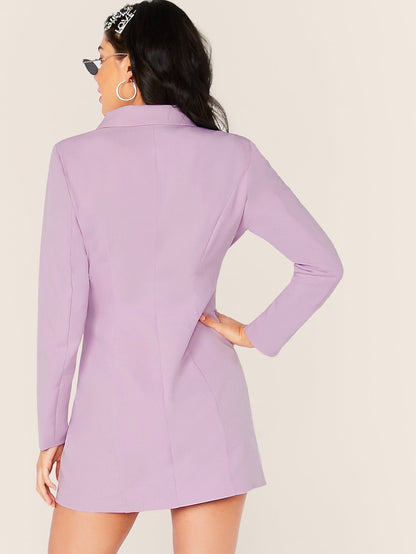 Purple V-Neck Double Breasted Mini Blazer Dress