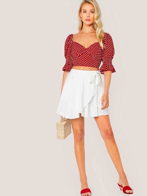 High Waist Solid Wrap Tie Side Skater Skirt