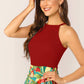 Slim Fit Rib-Knit Solid Fitted Halter Top - Burgundy