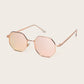 Pink Metal Polygon Frame Mirror Lens Sunglasses