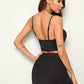 Black Backless Sleeveless Spaghetti Strap Glitter Crop Cami Top & Bodycon Skirt Set