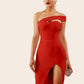 Red Sleeveless One Shoulder Split Thigh Pencil Dress