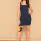 Square Neck Sleeveless Solid Rib-knit Tank Bodycon Dress