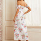White Off Shoulder Floral Frill Trim Split Thigh Dress