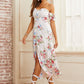 White Off Shoulder Floral Frill Trim Split Thigh Dress
