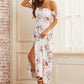 White Off Shoulder Floral Frill Trim Split Thigh Dress