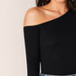 Black Slim Fit Solid Asymmetrical Neck Form Fitted Top