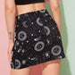 Black Mid Waist Moon & Sun Print Split Hem A-line Skirt