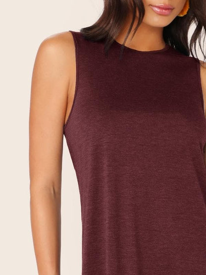Sleeveless Round Neck High Low Curved Hem Tank Dress