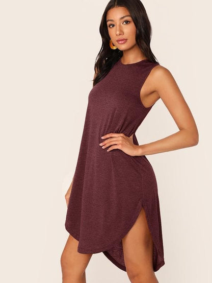 Sleeveless Round Neck High Low Curved Hem Tank Dress