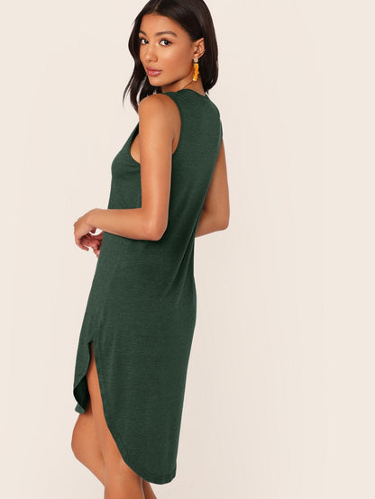 Sleeveless Round Neck High Low Curved Hem Tank Dress