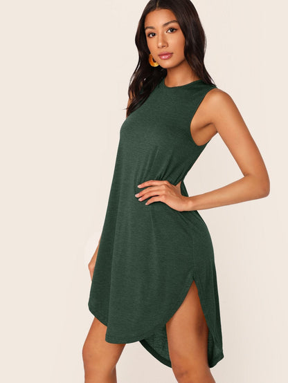 Sleeveless Round Neck High Low Curved Hem Tank Dress