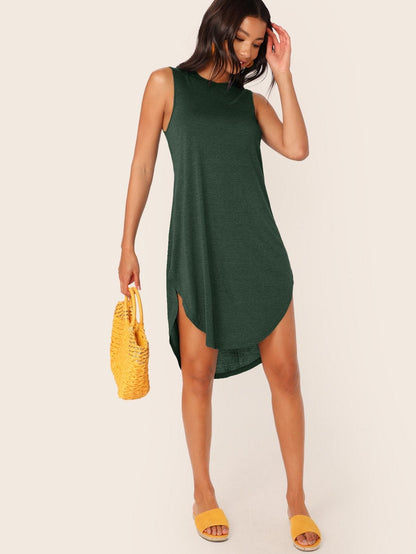 Sleeveless Round Neck High Low Curved Hem Tank Dress