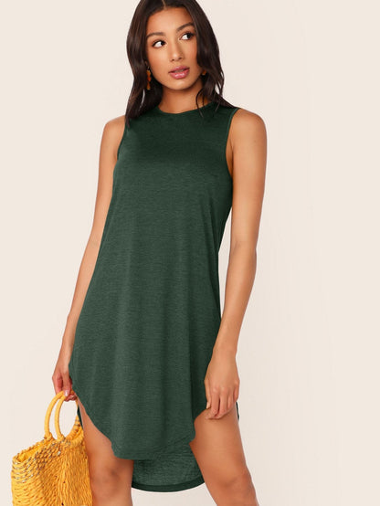 Sleeveless Round Neck High Low Curved Hem Tank Dress