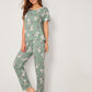 Green Round Neck Rabbit Print Polka Dot Pajama Set Sleepwear
