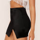 Black High Waist Split Satin Mini Skirt