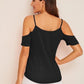 Spaghetti Strap Solid Cold Shoulder Top