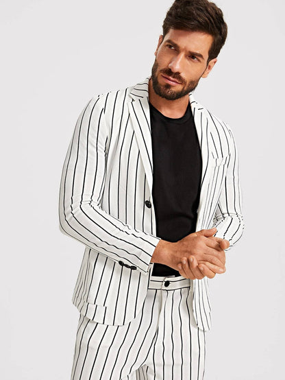 Single Breasted Notch Collar Single Breasted Striped Blazer