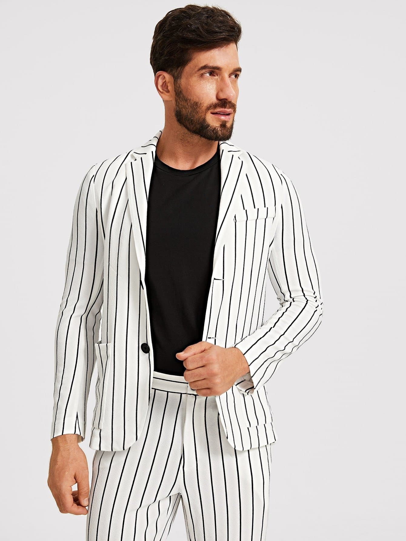 Single Breasted Notch Collar Single Breasted Striped Blazer