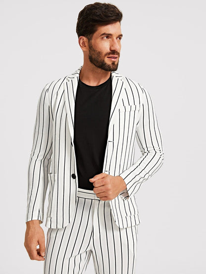 Single Breasted Notch Collar Single Breasted Striped Blazer