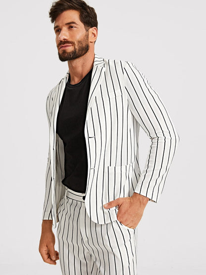 Single Breasted Notch Collar Single Breasted Striped Blazer