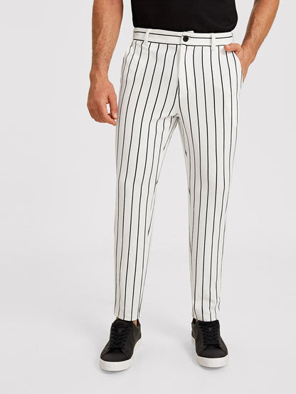 Preppy Mid Waist Slant Pocket Striped Pants