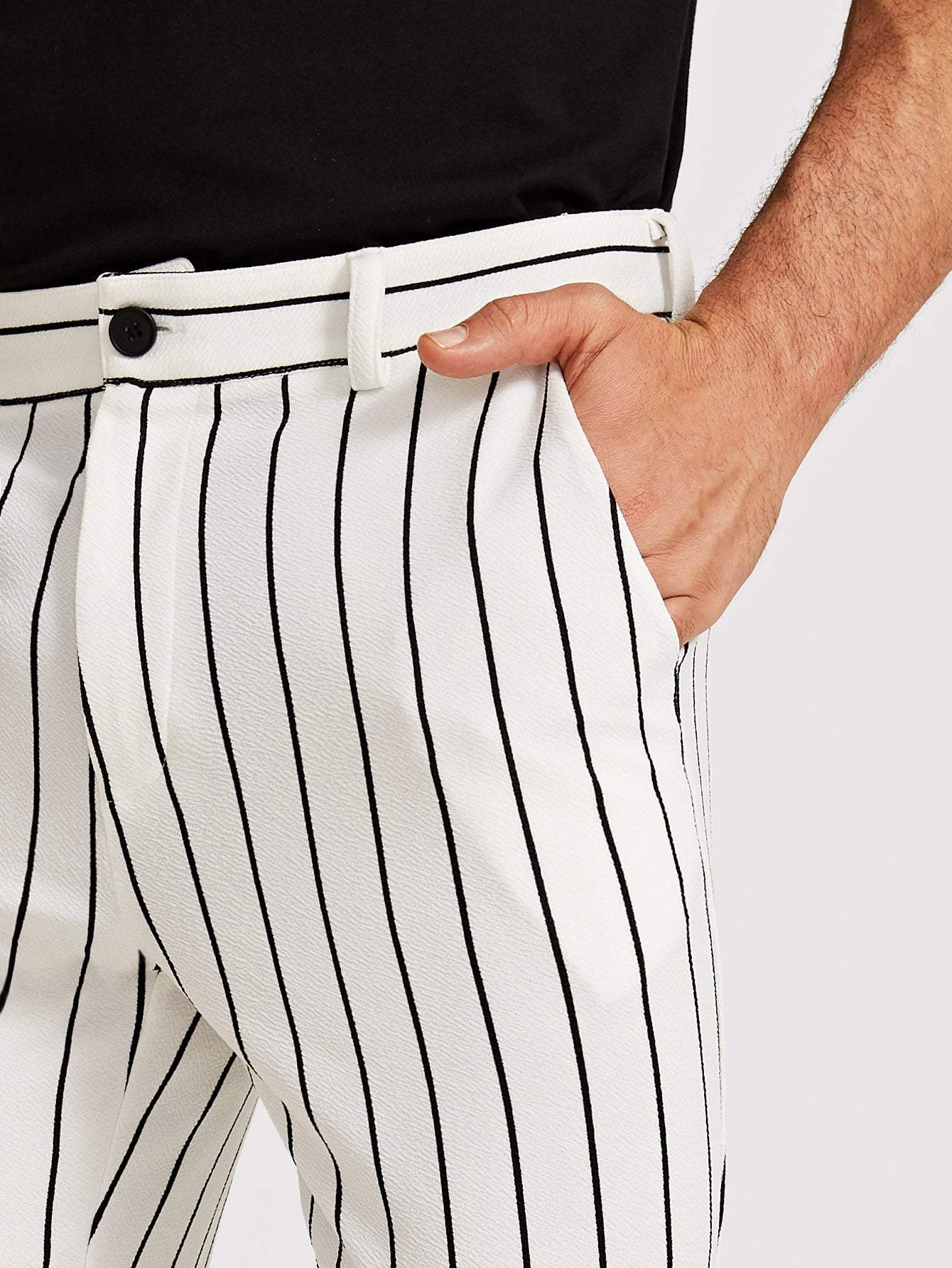Preppy Mid Waist Slant Pocket Striped Pants
